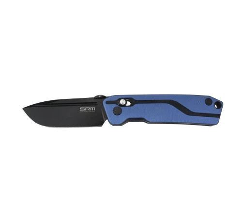 SRM Rubik Folding Knife Blue G10 Handle D2 Plain Black Blade 7228-GI