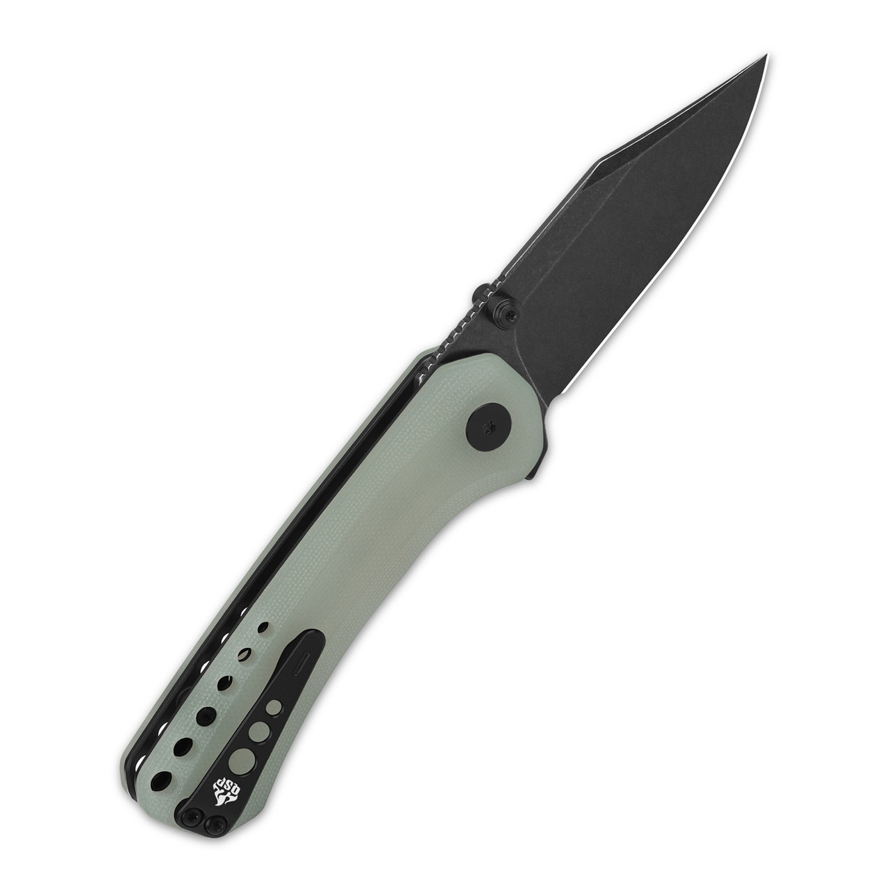 QSP Kestrel Folding Knife Jade G10 Handle 14C28N Plain Edge Black Stonewash Finish QS145B2