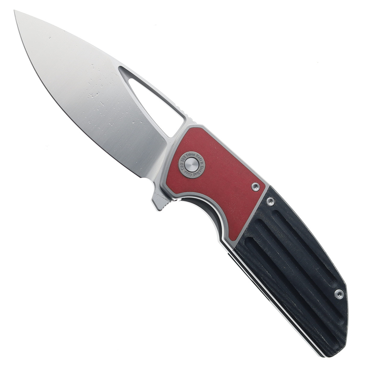 Two Sun Folding Knife Gray Titanium/Red Micarta Handle D2 Clip
