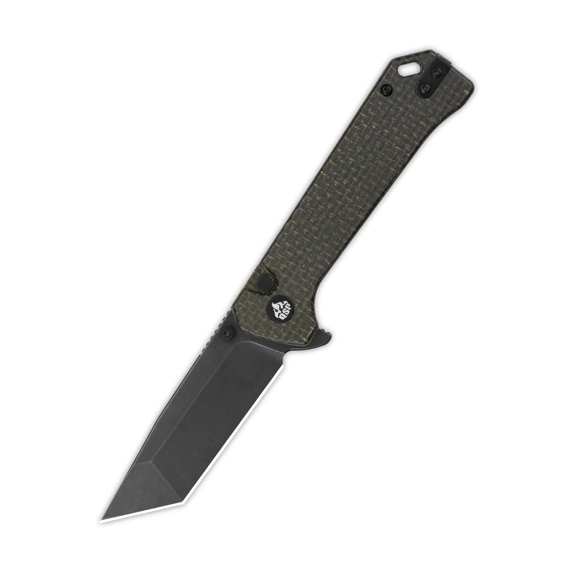 QSP Grebe T Button Lock Folding Knife Black Micarta Handle 14C28N