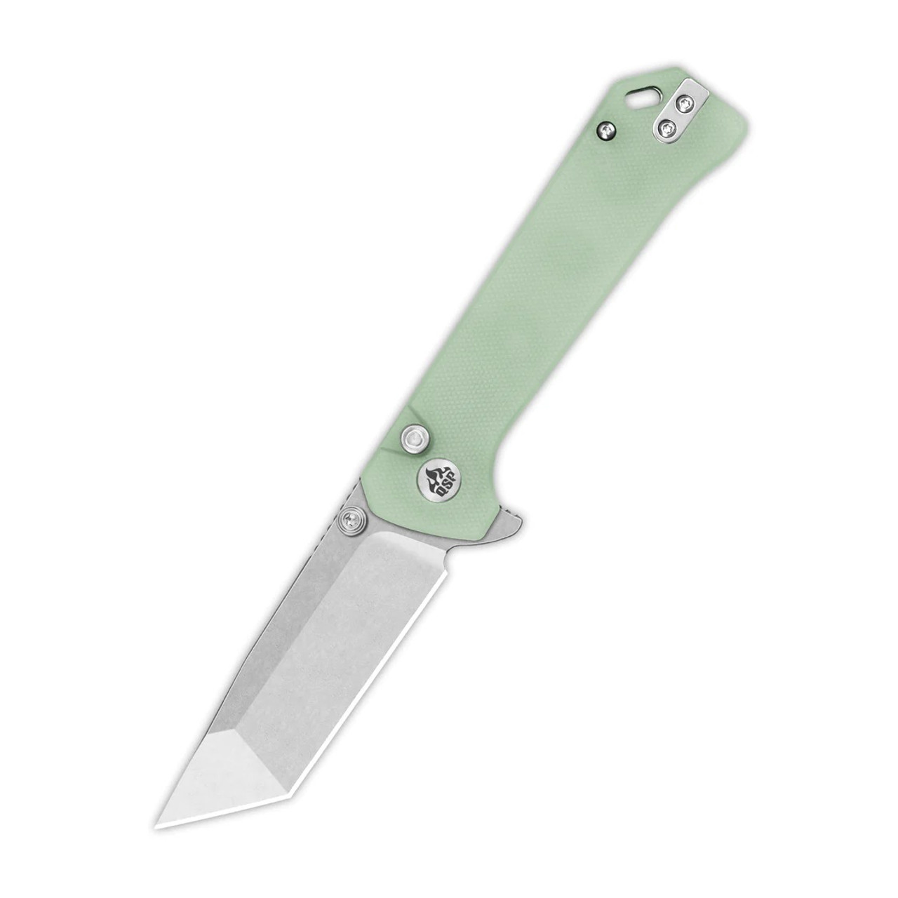 QSP Grebe T Button Lock Folding Knife Jade G10 Handle 14C28N