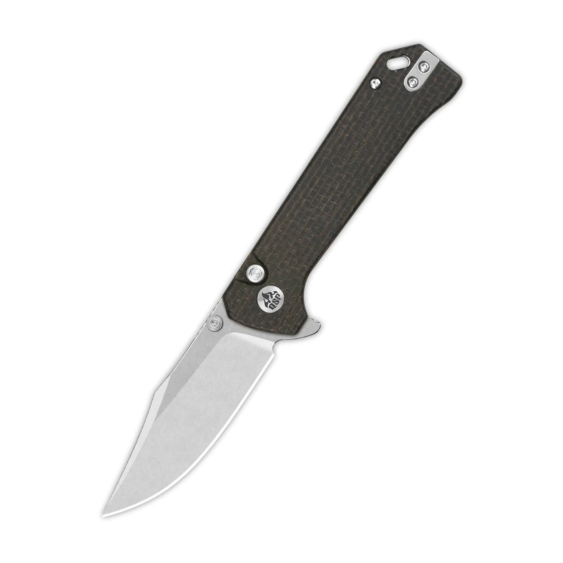 QSP Grebe Button Lock Folding Knife Black Micarta Handle 14C28N