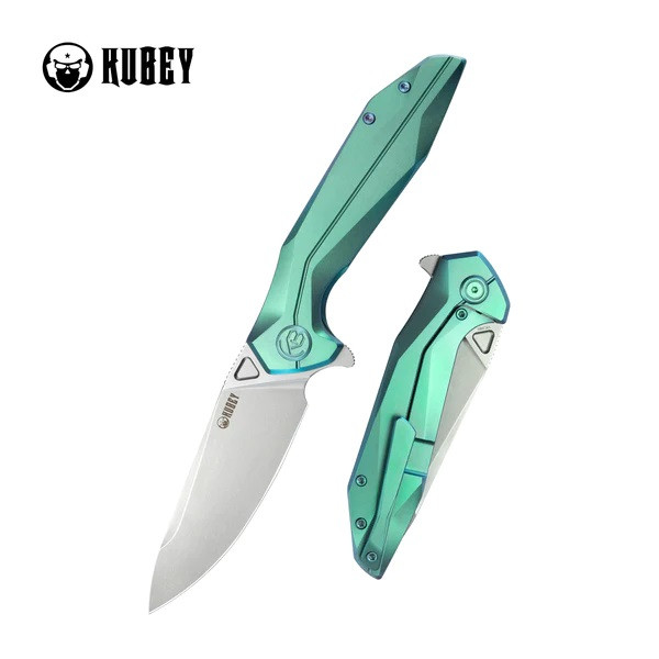 Kubey Nova Folding Knife Green Titanium Handle 14C28N Drop Point