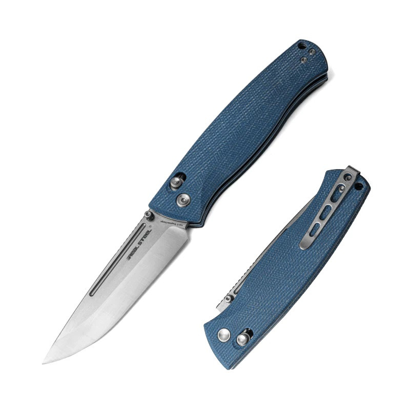 Real Steel Pathfinder Bushcraft Folding Knife Denim Blue Micarta