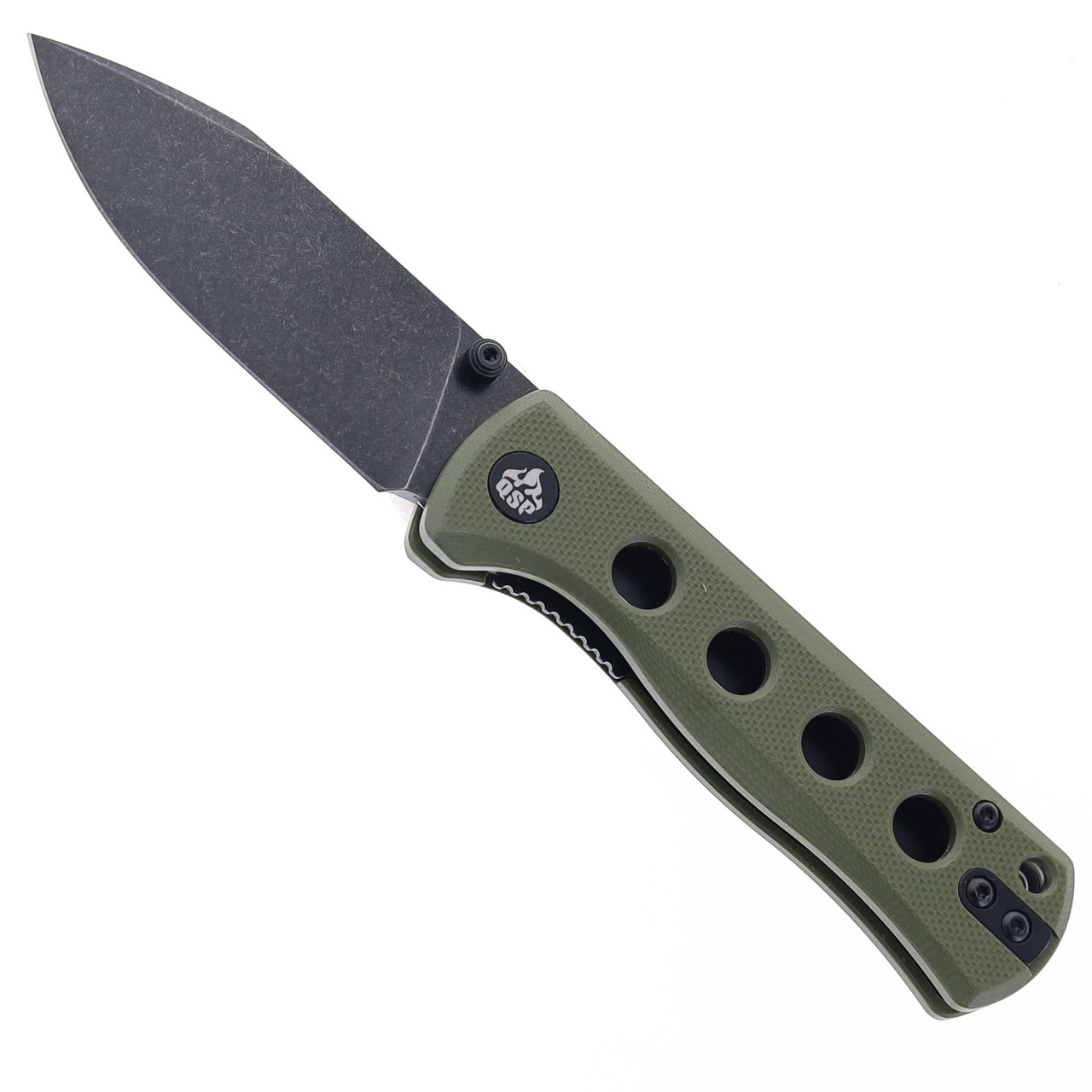 QSP Canary Folding Knife Olive Green G10 Handle 14C28N Plain Black