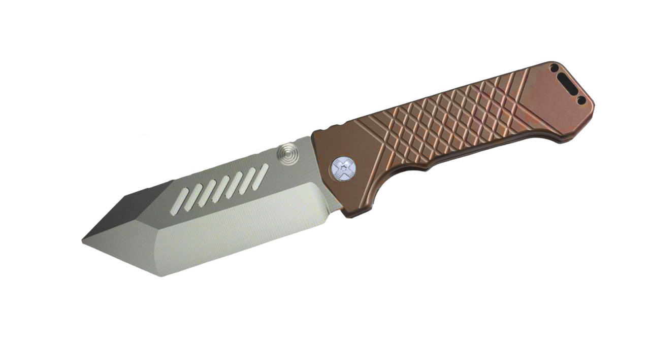 PMP Alpha Beast Bronze Titanium Handle Pocket Knife Magnacut Plain Edge  Steel (Made by FOX)