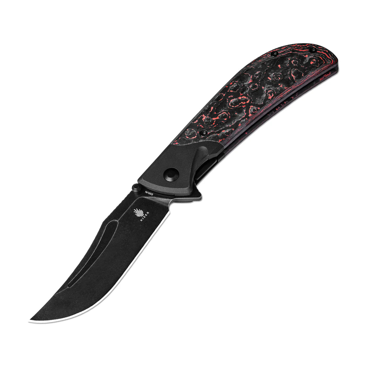 Kizer Phoenix Black Stonewashed S35VN Blade Black/Red Fatcarbon