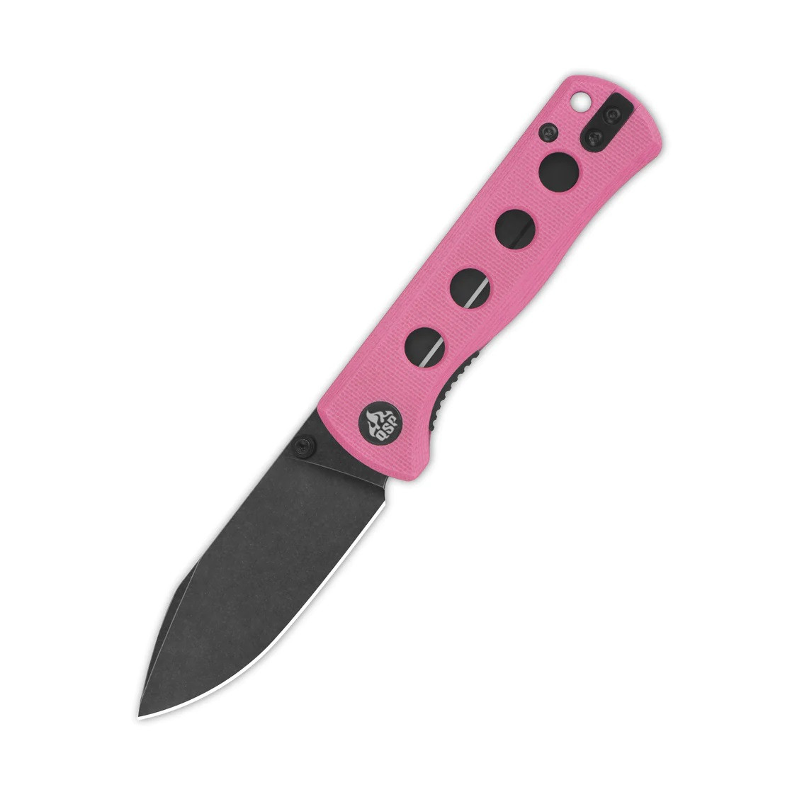 QSP Canary Folding Knife Pink G10 Handle 14C28N Plain Black Blade