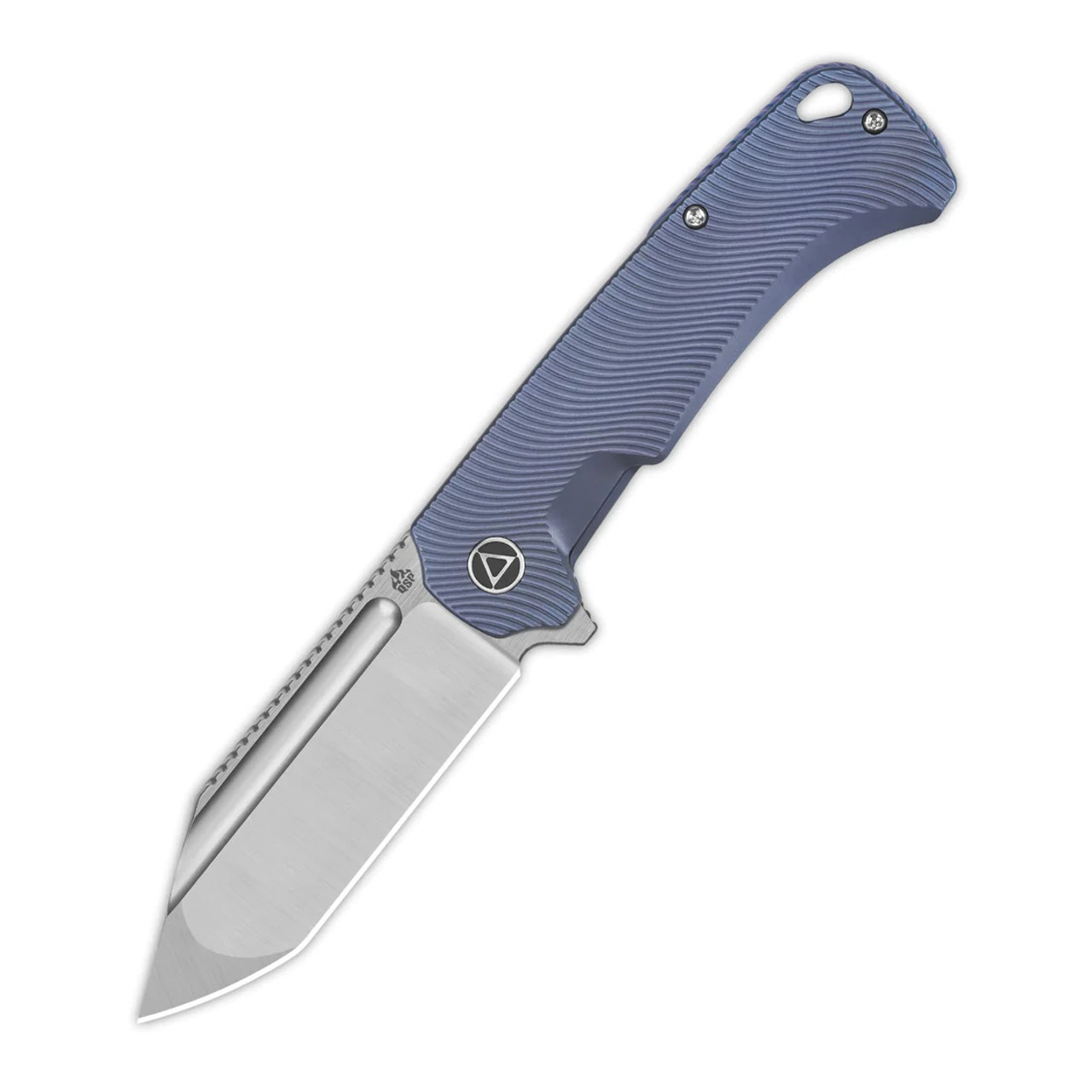 QSP Rhino Frame Lock Folding Knife Blue Titanium Handle M390 Compound Plain  Edge QS143-I