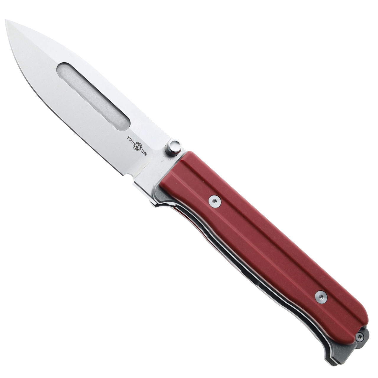 Two Sun Frame Lock Folding Knife Red Titanium/G10 Handle D2 Plain 