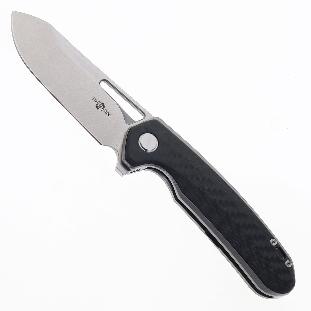 Two Sun Folding Knife Titanium/Carbon Fiber Handle M390 Plain Edge
