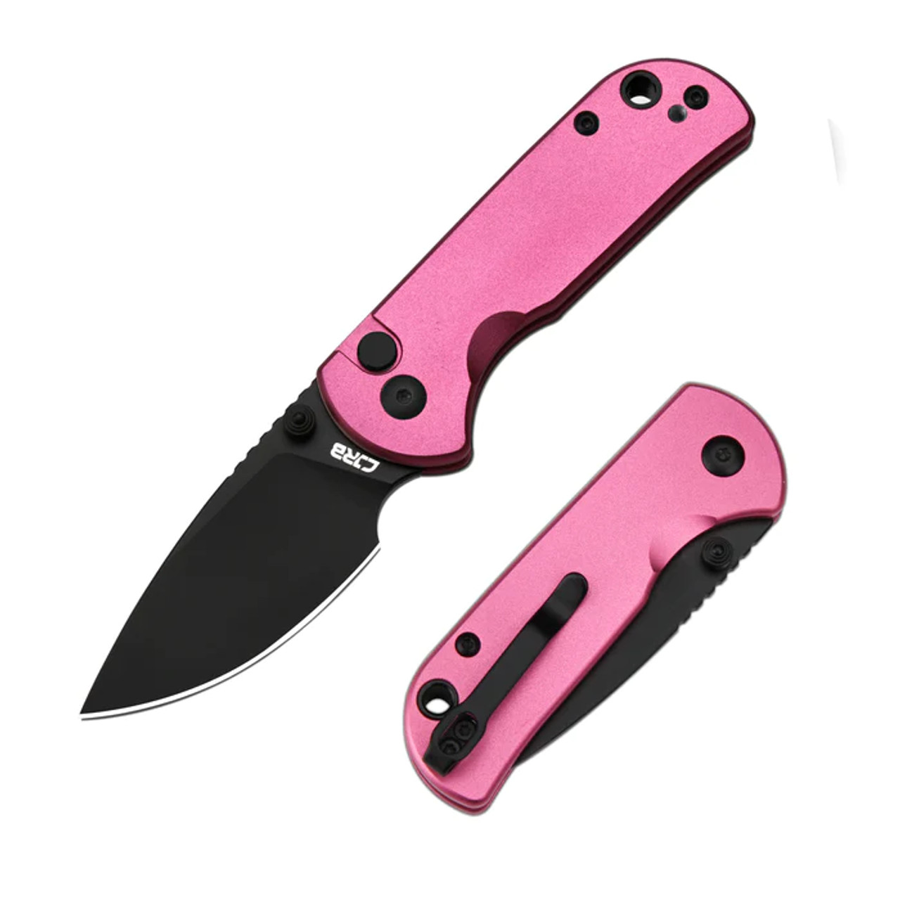 CJRB Mini Pyrite Pocket Knife Pink Aluminum Handle Black AR