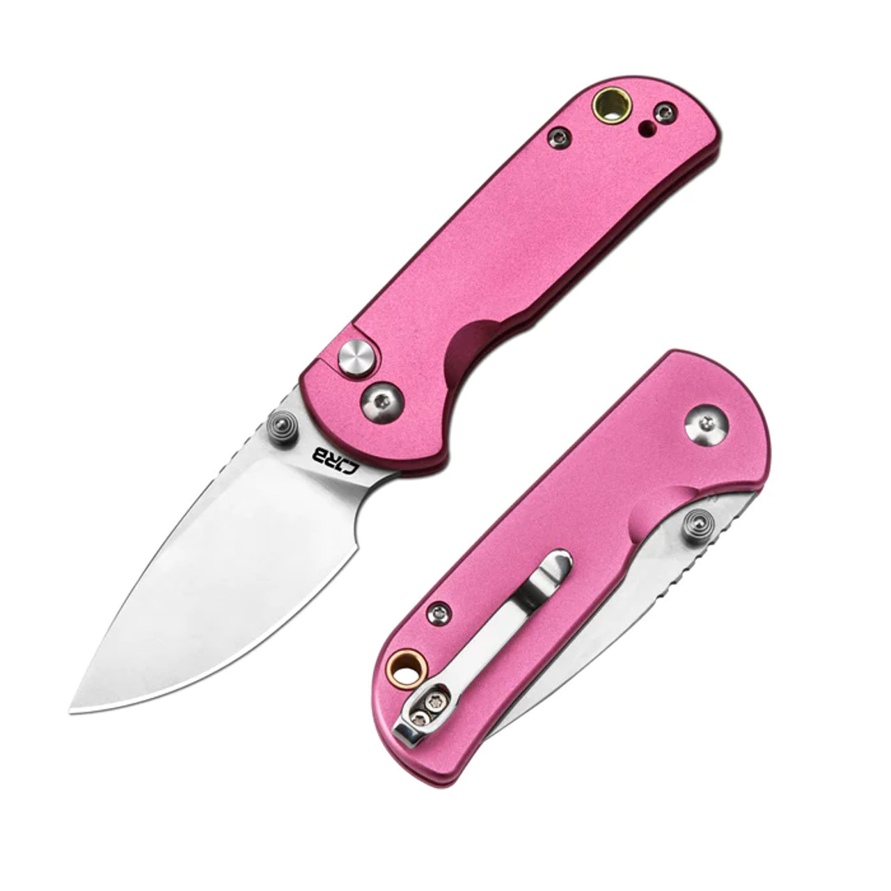CJRB Mini Pyrite Pocket Knife Pink Aluminum Handle AR-RPM9 Drop Point Blade  J1934-PK