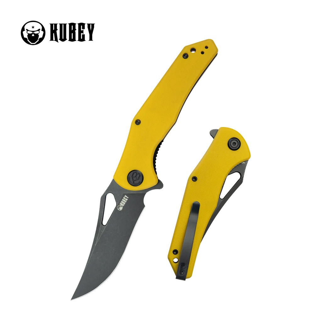 Kubey Phemius Liner Lock Folding Knife Yellow G10 Handle 14C28N