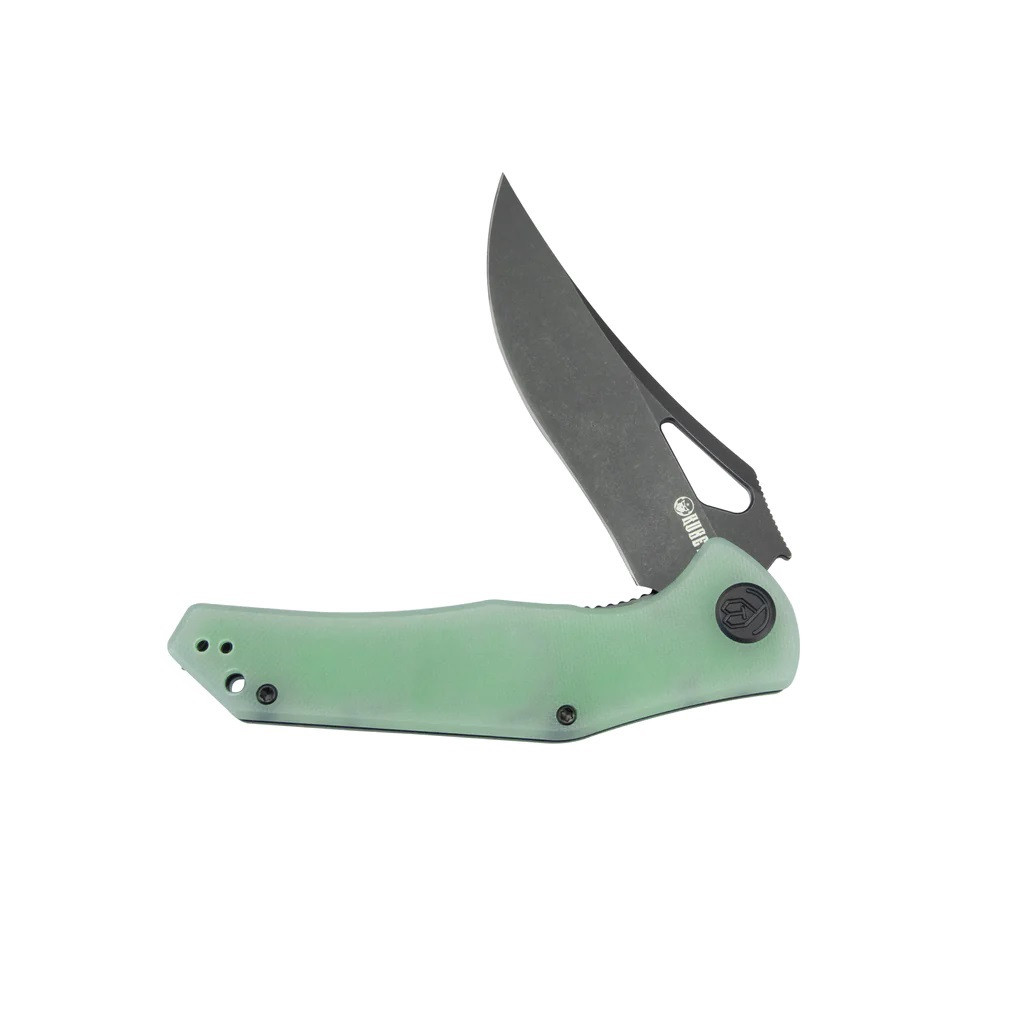 Kubey Phemius Liner Lock Folding Knife Jade G10 Handle 14C28N Clip Point Plain Edge Blackwash