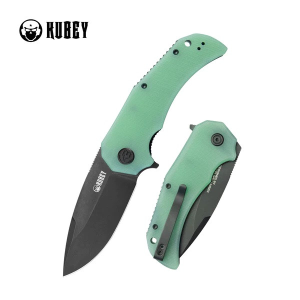 Kubey Bravo One Folding Knife Jade G10 Handle AUS-10 Drop Point