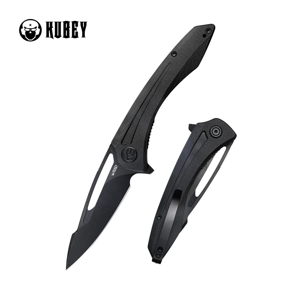 Kubey Merced Folding Knife Black G10 Handle AUS-10 Drop Point