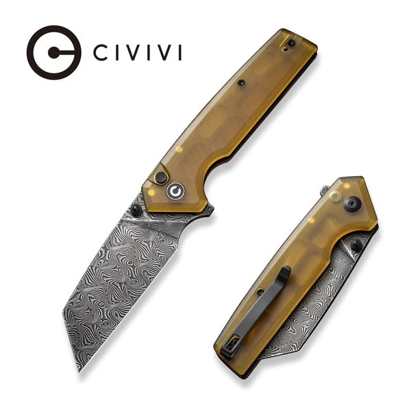 Civivi Amirite Folding Knife Blasted Ultem Handle Damascus Reverse