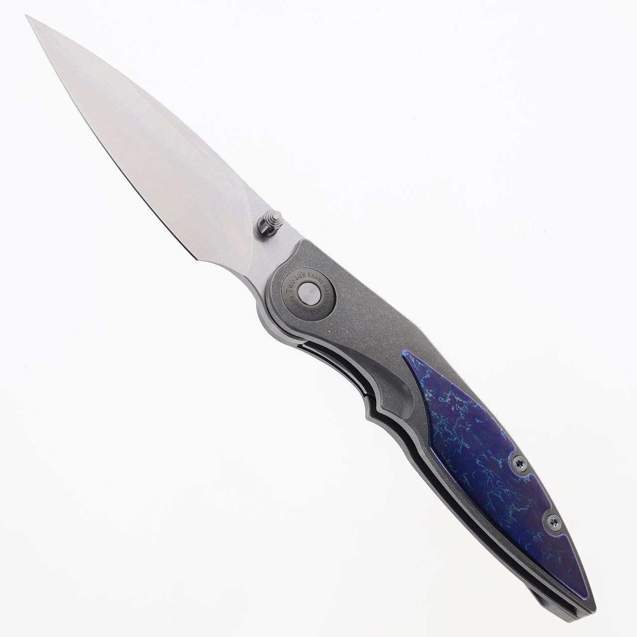 Two Sun Folding Knife Blue/Black Titanium Handle D2 Plain Edge TS413