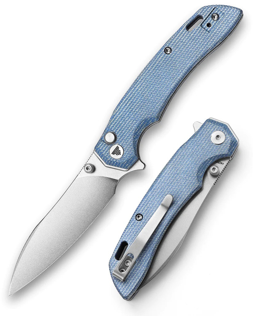 Trivisa Aur-04L Folding Knife Blue Micarta Handle 14C28N
