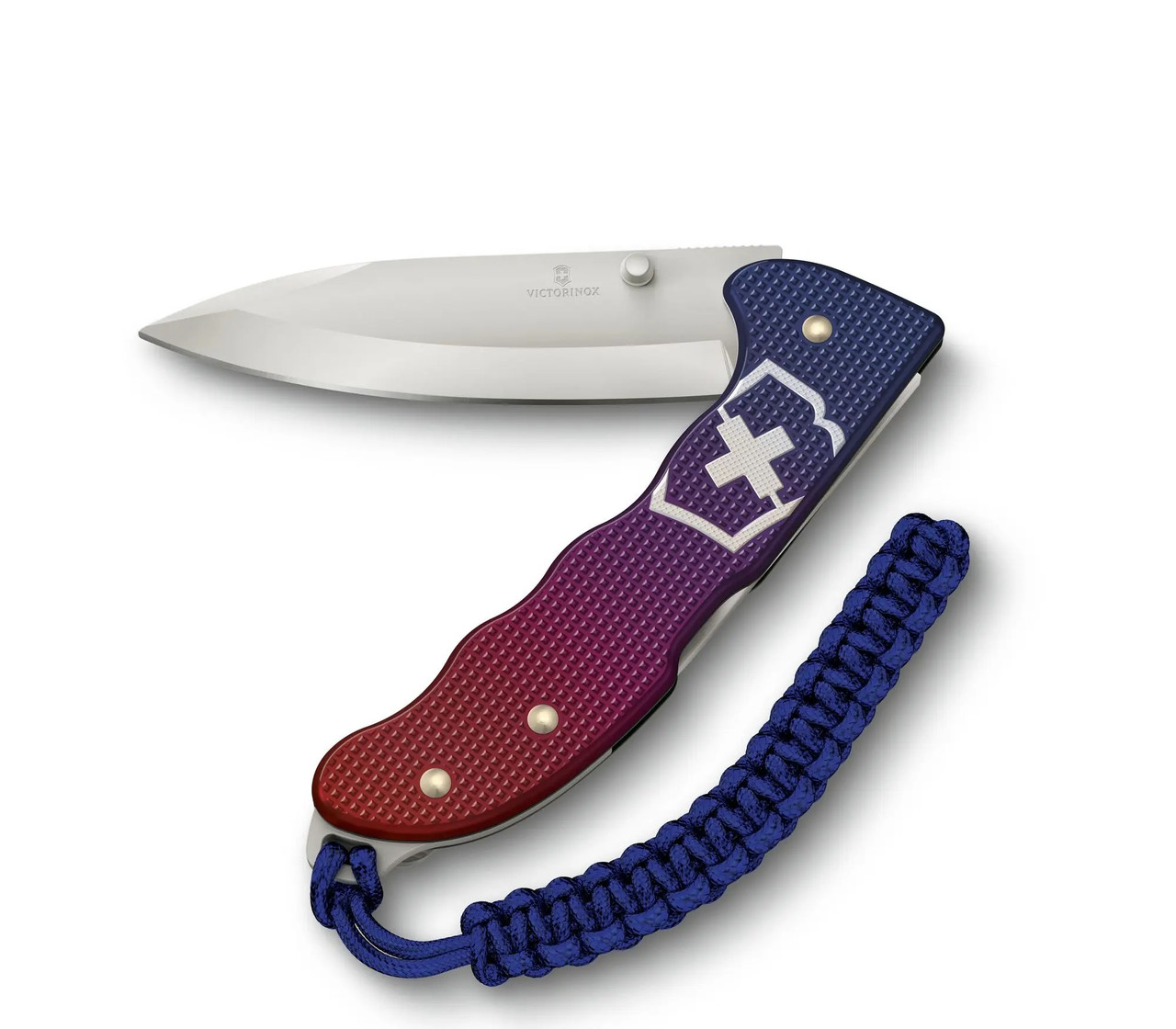 【美品】MOTIV社　EVOKE(イヴォーク) 15P Victorionox Evoke Folding Knife Blue/Red Alox Handle Drop Point