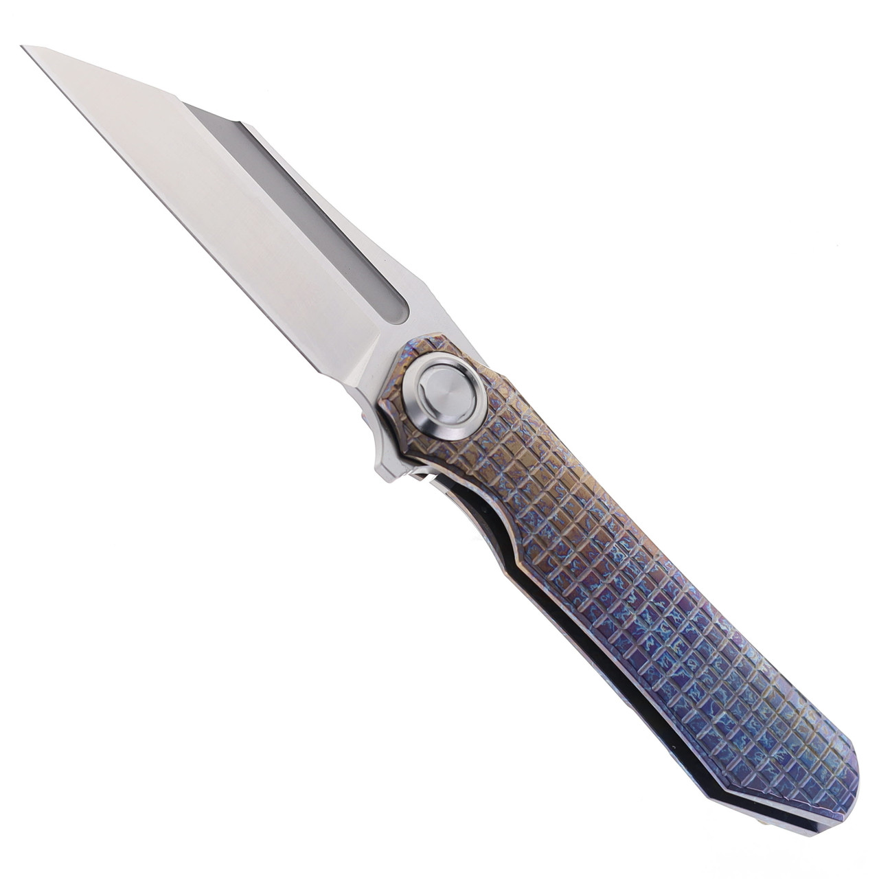 Two Sun Folding Knife Color Titanium Handle M390 Plain Edge Satin