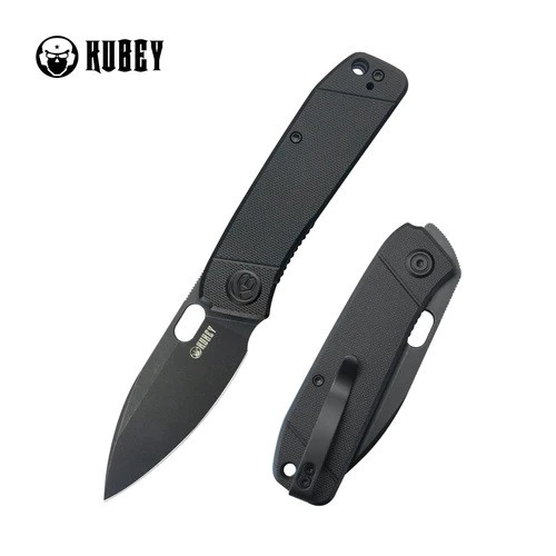 Kubey Hyde Folding Knife Black G10 Handle 14C28N Plain Edge