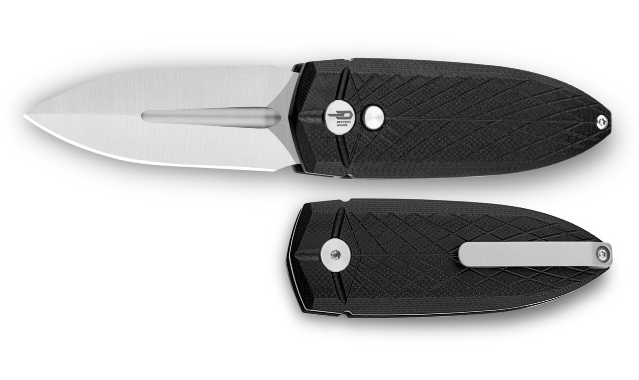 Bestech Cricket Folding Knife Black G10 Handle 14C28N Plain Edge