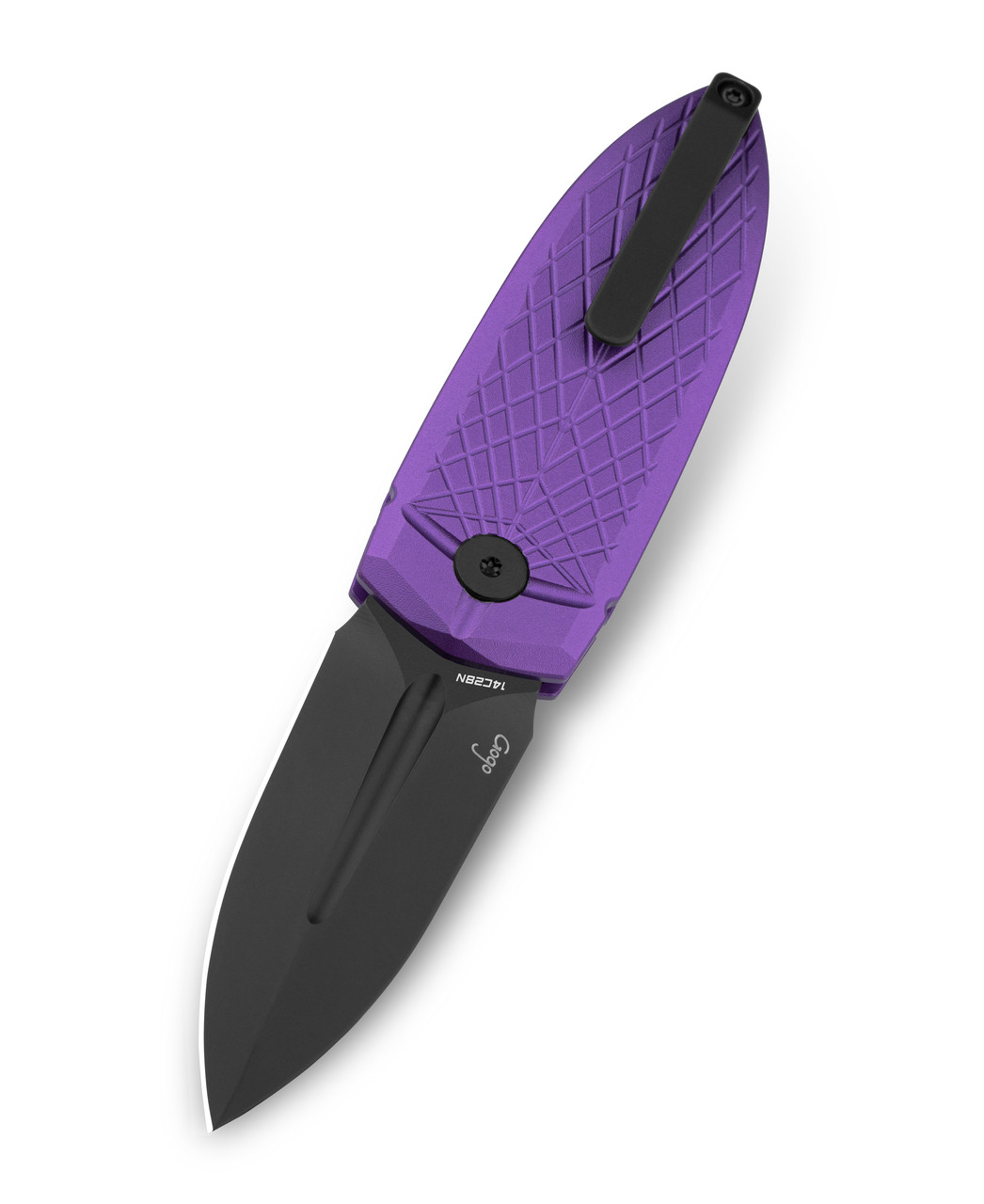 Bestech Cricket Folding Knife Purple Aluminum Handle 14C28N Plain