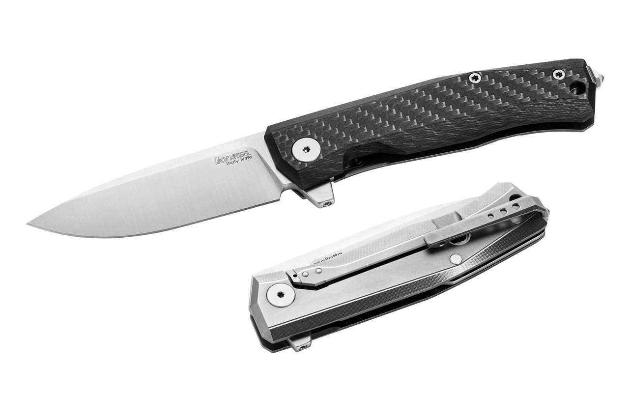 のの Lion Steel Myto Folding Knife Black Carbon Fiber Handle M390 Plain