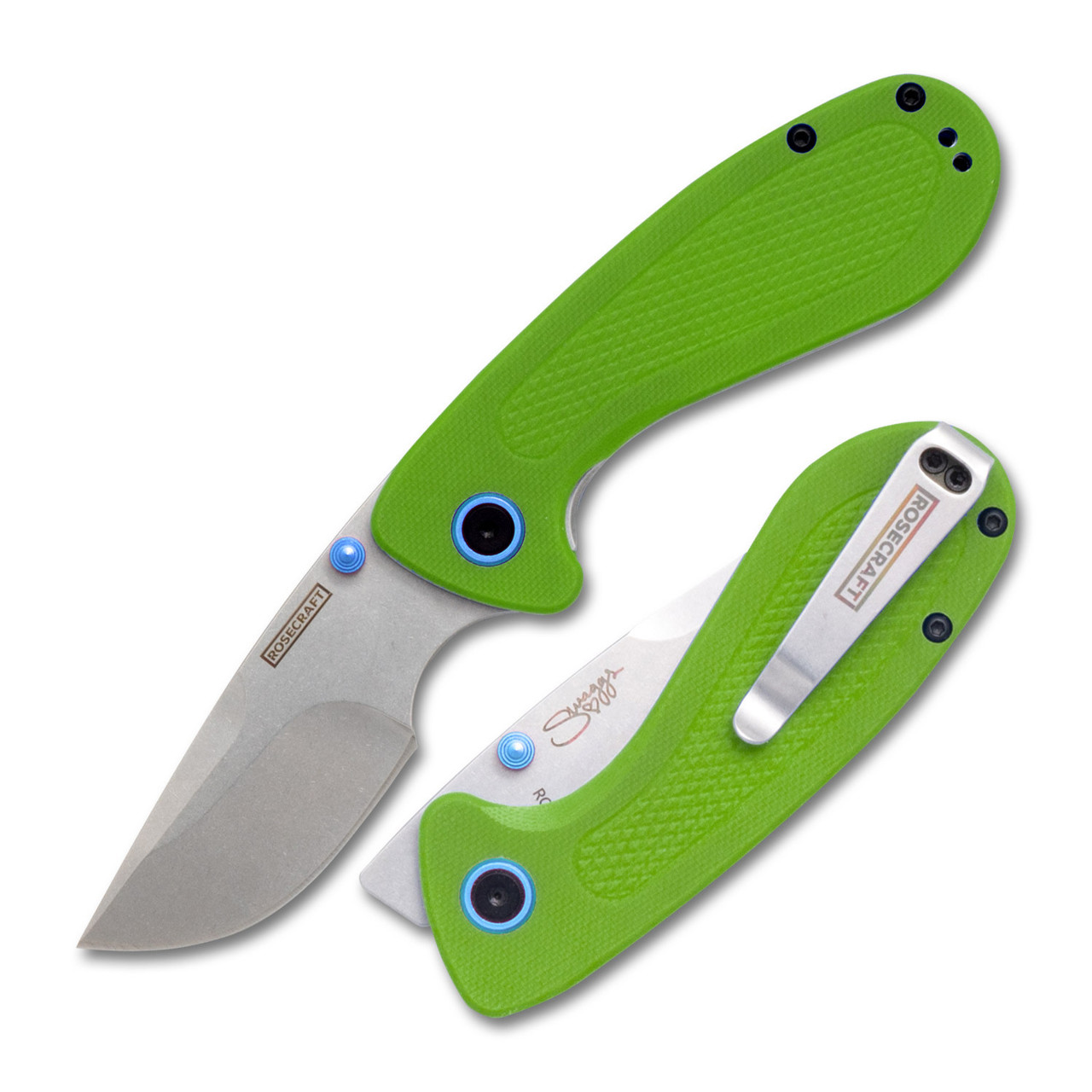 Rosecraft Monster Mike Folding Knife Green G10 Handle RPM9 Drop