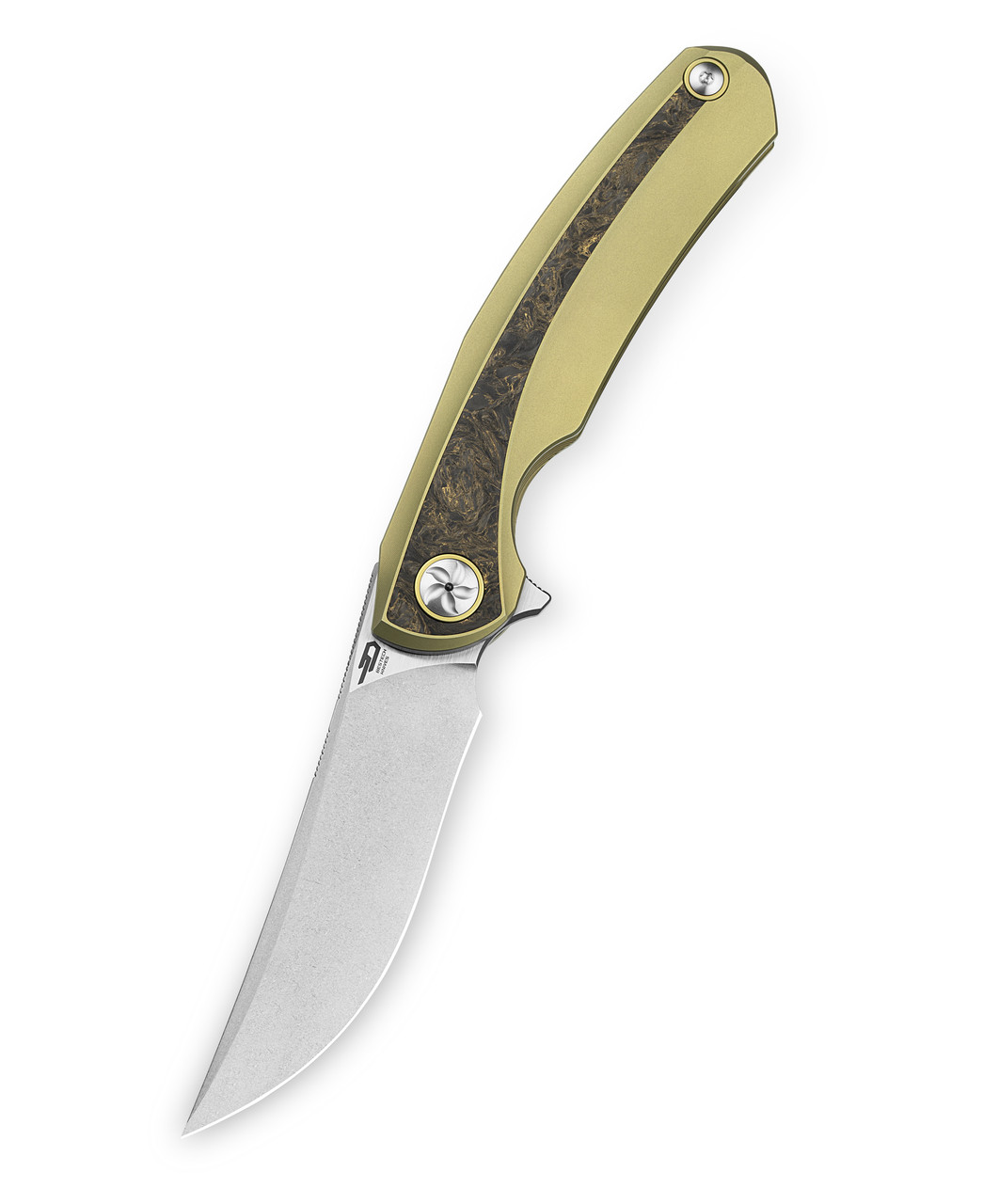 Bestech Sambac Folding Knife Gold Titanium/Fat Carbon Fiber Inlay