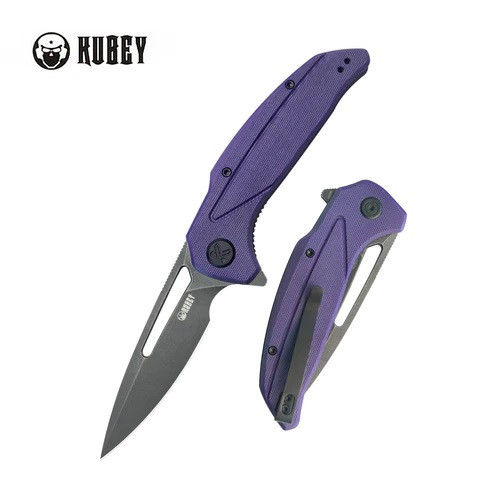 Kubey Nautilus Folding Knife Purple G10 Handle 14C28N Plain Edge