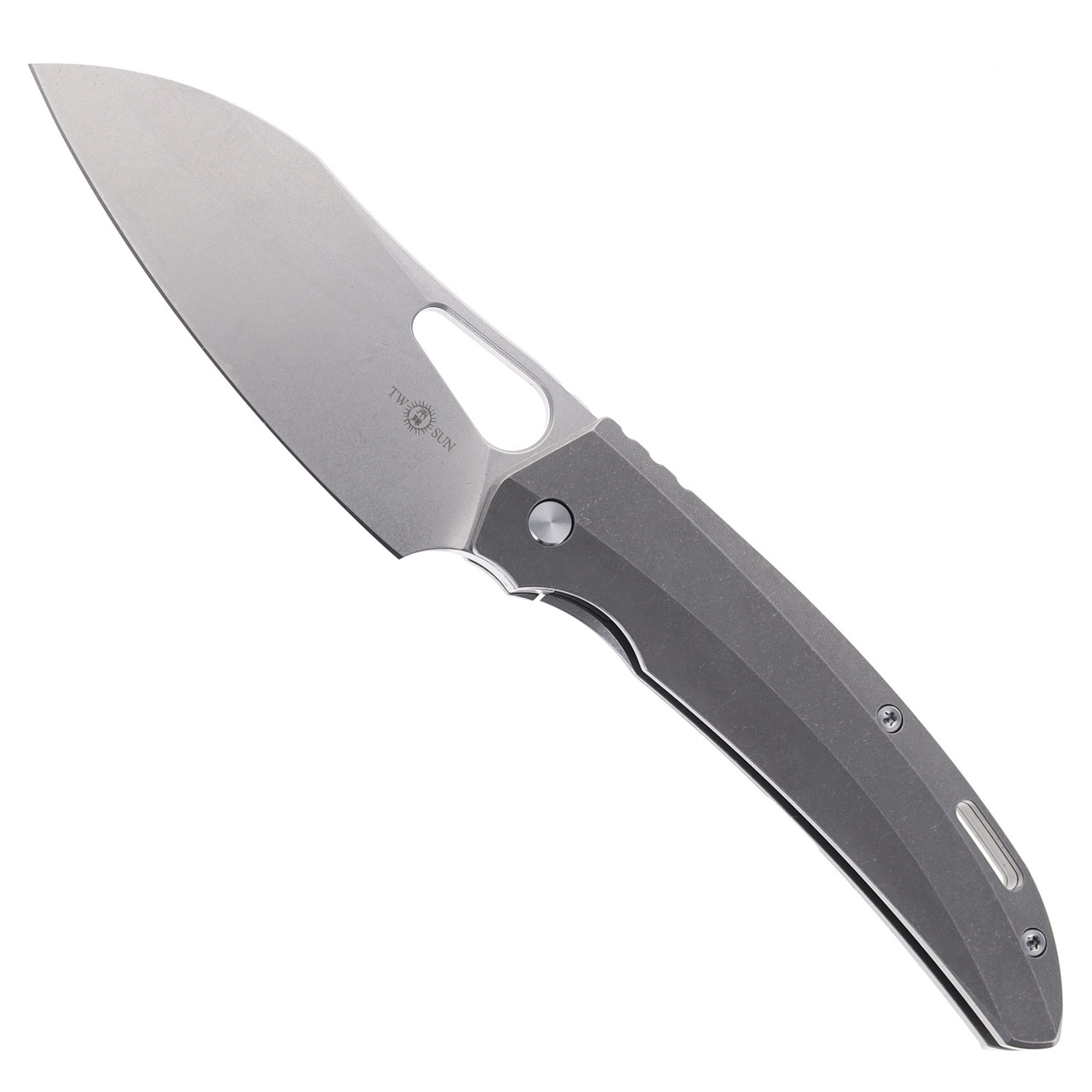 TwoSun Folding Knife Titanium Handle M390 Plain Edge Satin Finish