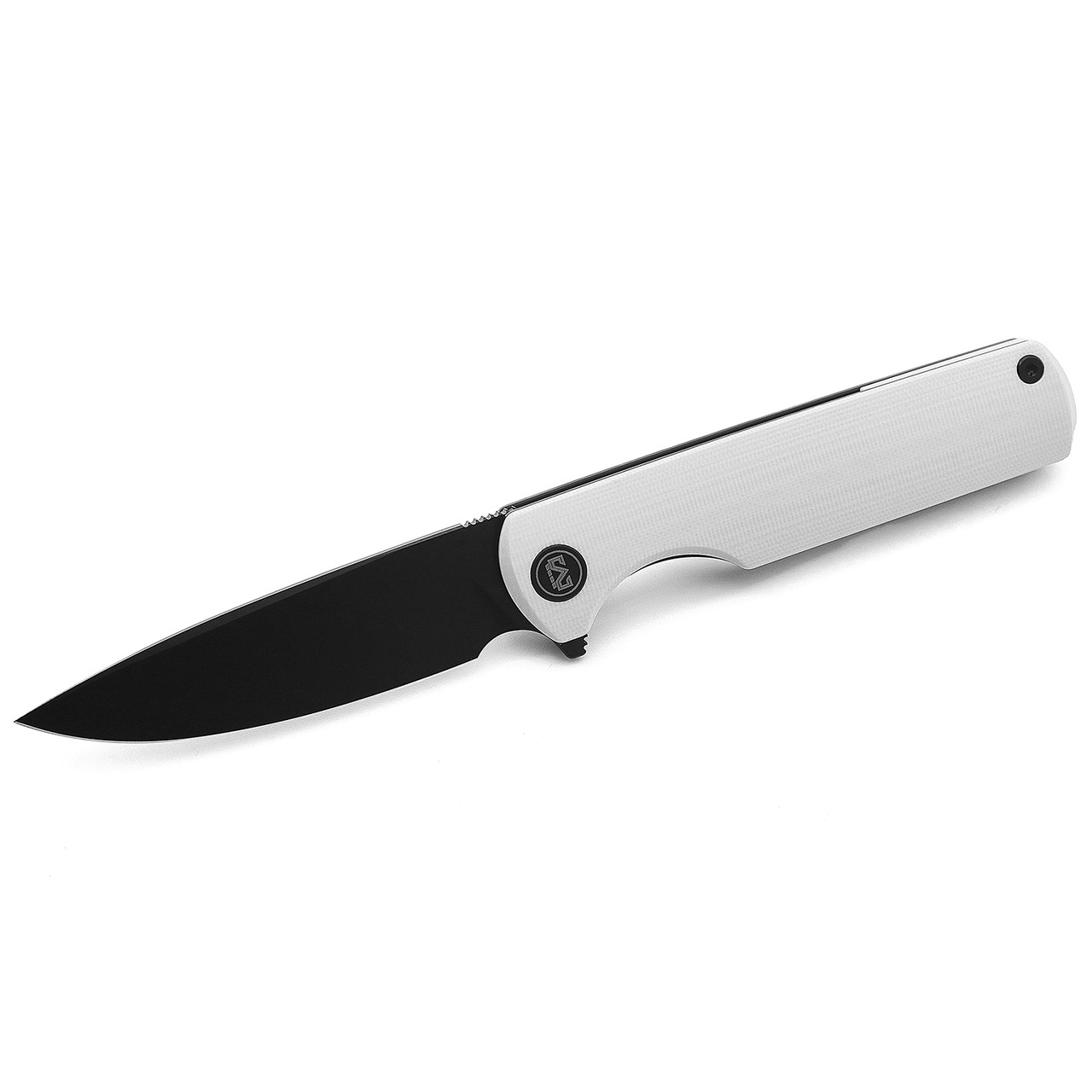 Miguron Perism Folding Knife White G10 Handle D2 Plain Black PVD