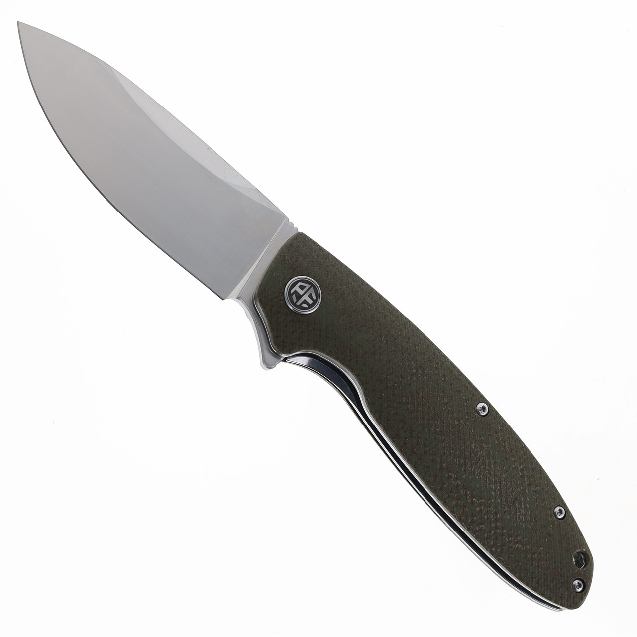 Petrified Fish Folding Knife Olive Green Micarta Handle D2 Plain