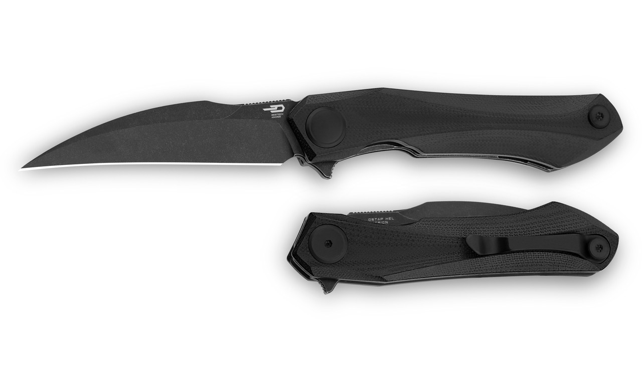 Bestech Ivy Folding Knife Black G10 Handle 14C28N Plain Edge Black