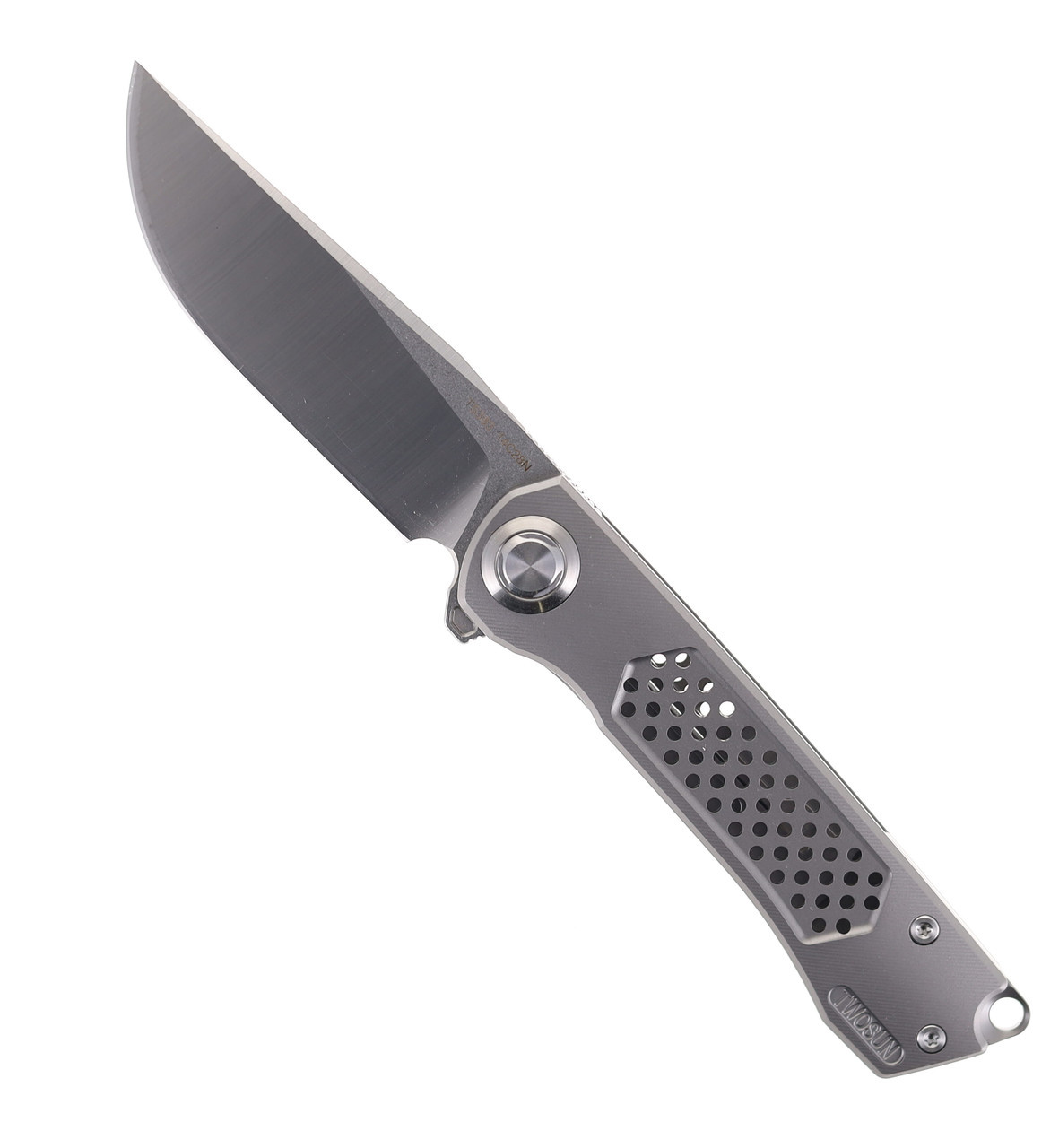 Two Sun Folding Knife Gray Titanium Handle M390 Plain Edge TS383