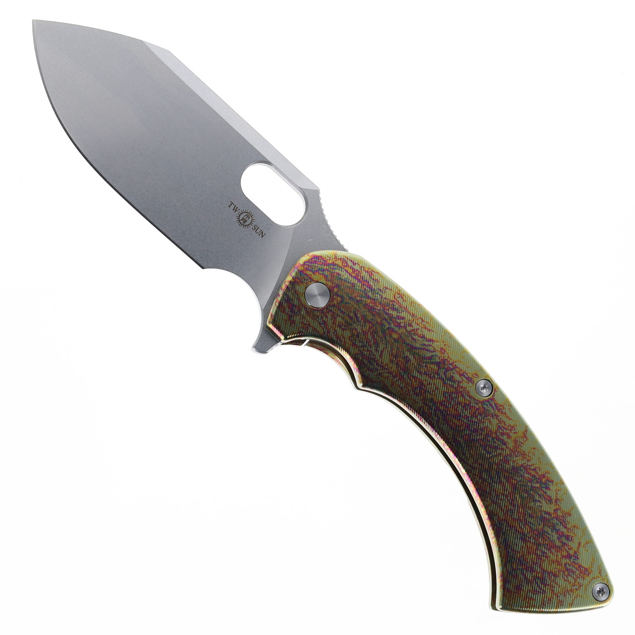 Two Sun Folding Knife Color Titanium Handle 14C28N Plain