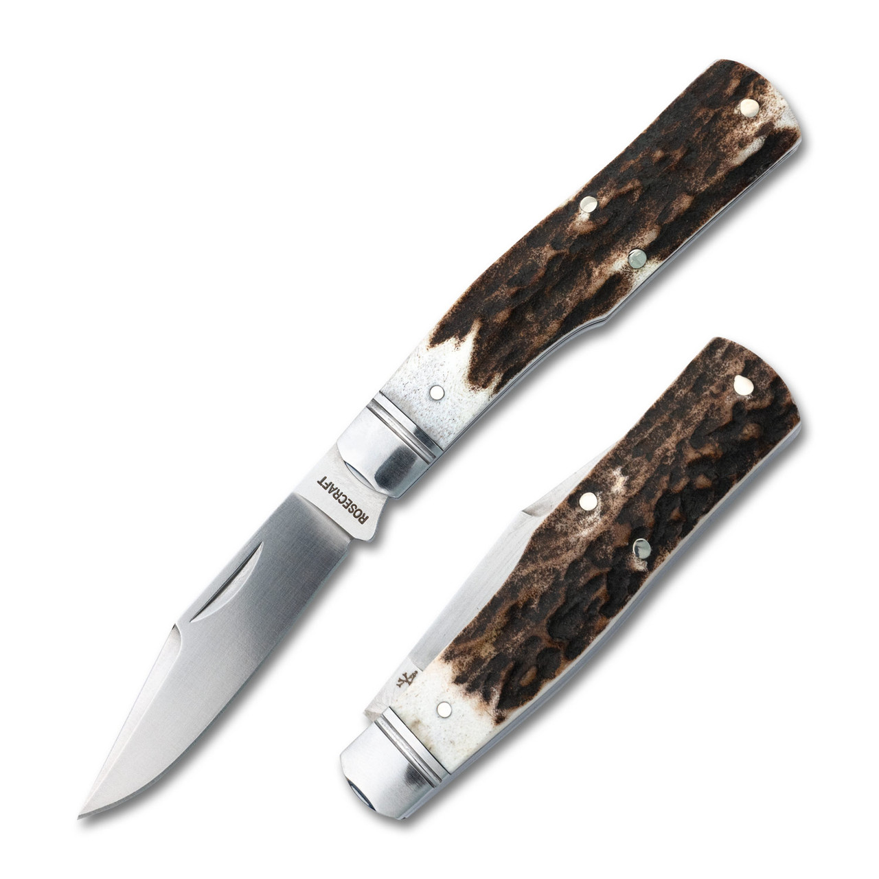 【AAA】 Stag Cameo /flake RoseCraft Savage Creek Folding Knife Brown/White Genuine Stag