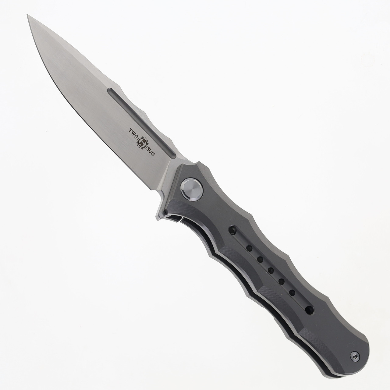 TwoSun Folding Knife Gray Titanium Handle M390 Plain Edge TS165