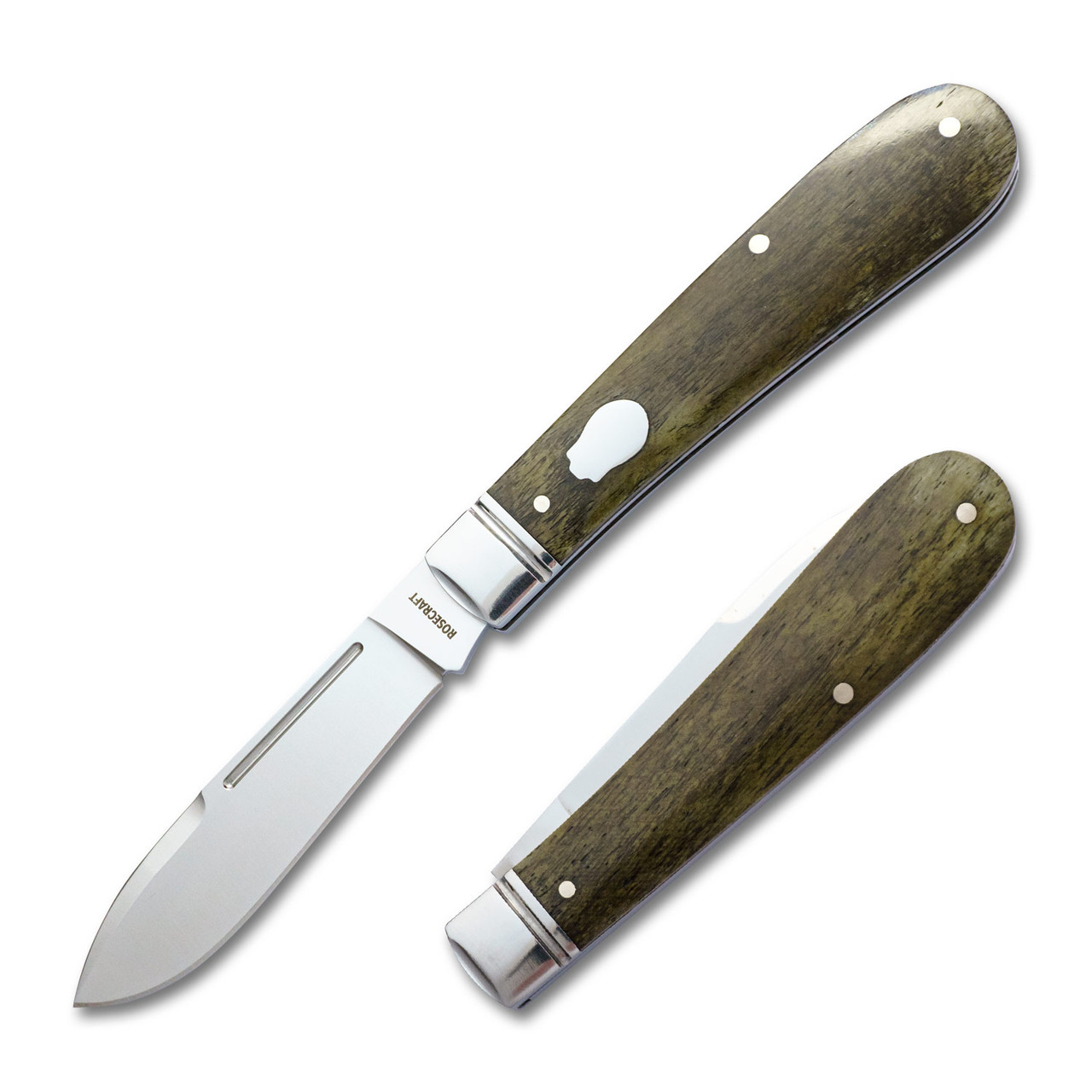 RoseCraft Nolichucky Jack Folding Knife Moss Brown Bone Handle D2