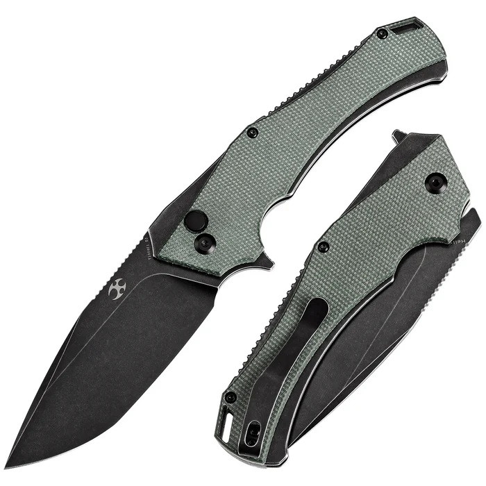 Kansept Hellx Folding Knife Green Micarta Handle D2 Plain Edge