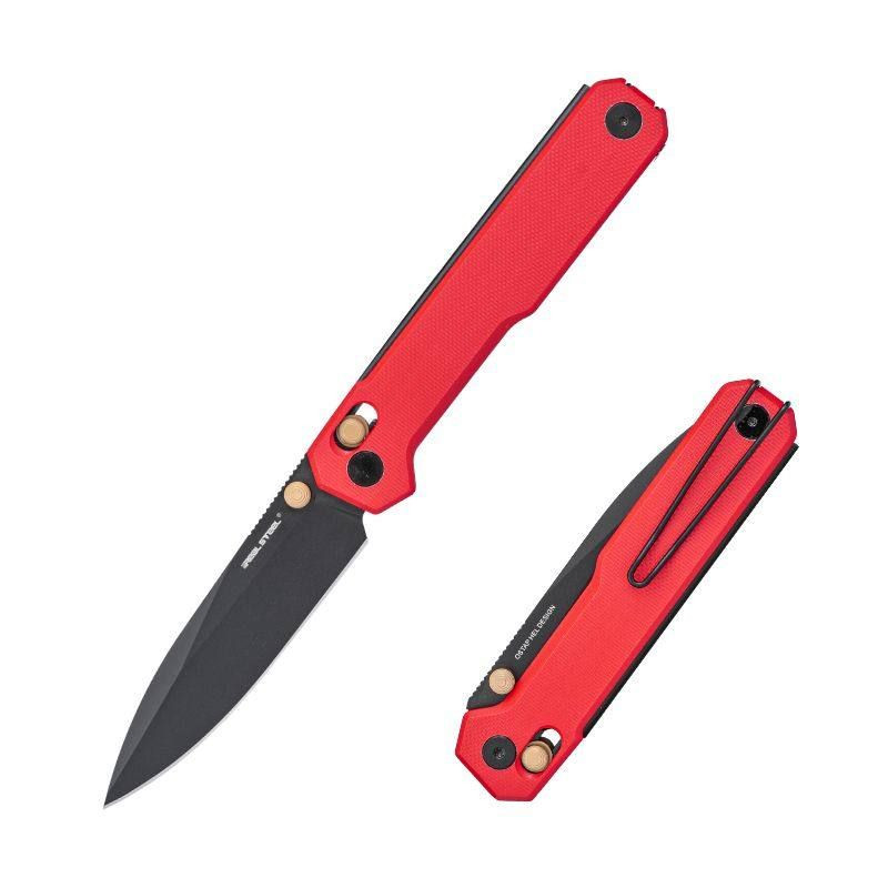 Real Steel Perix Folding Knife Red G10 Handle Nitro-V Drop Point