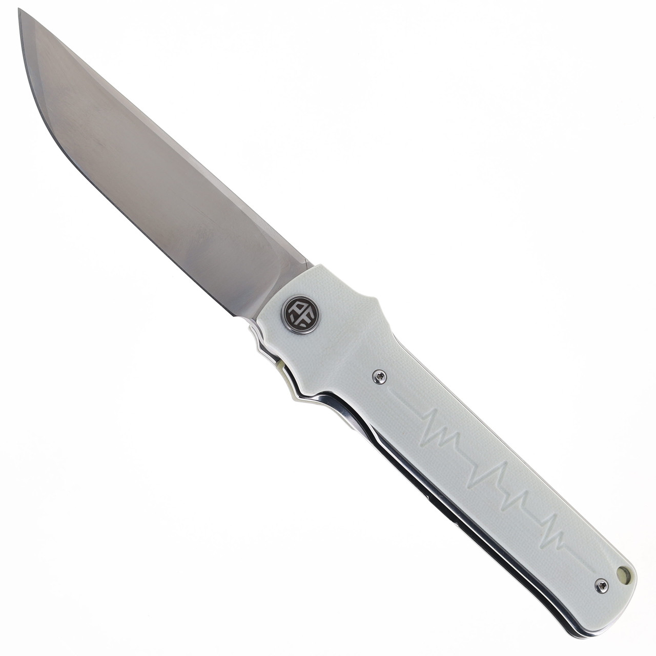 Petrified Fish Tena Folding Knife White G10 Handle D2 Plain Edge