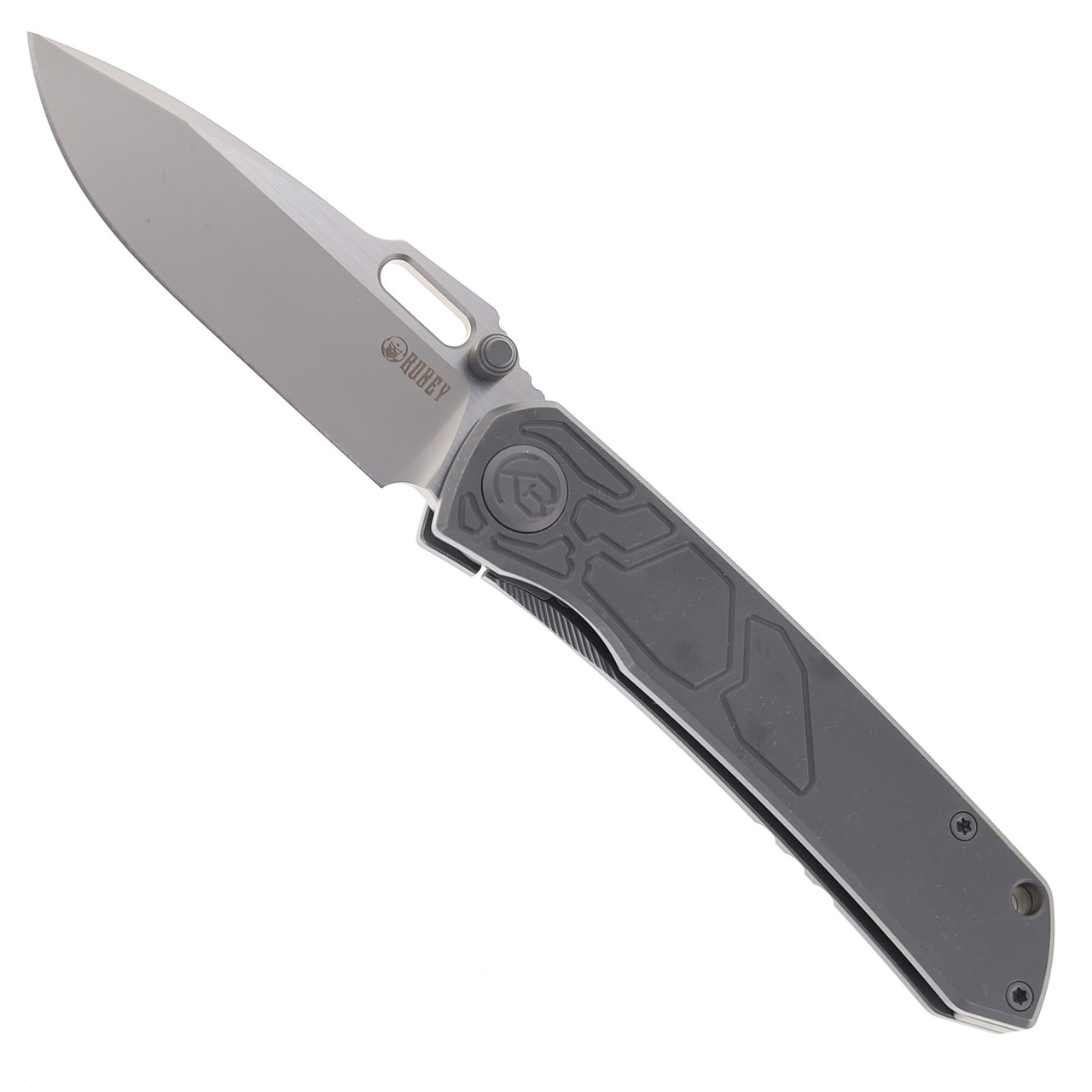Kubey Blackout Folding Knife Gray Titanium Handle M390 Plain Edge
