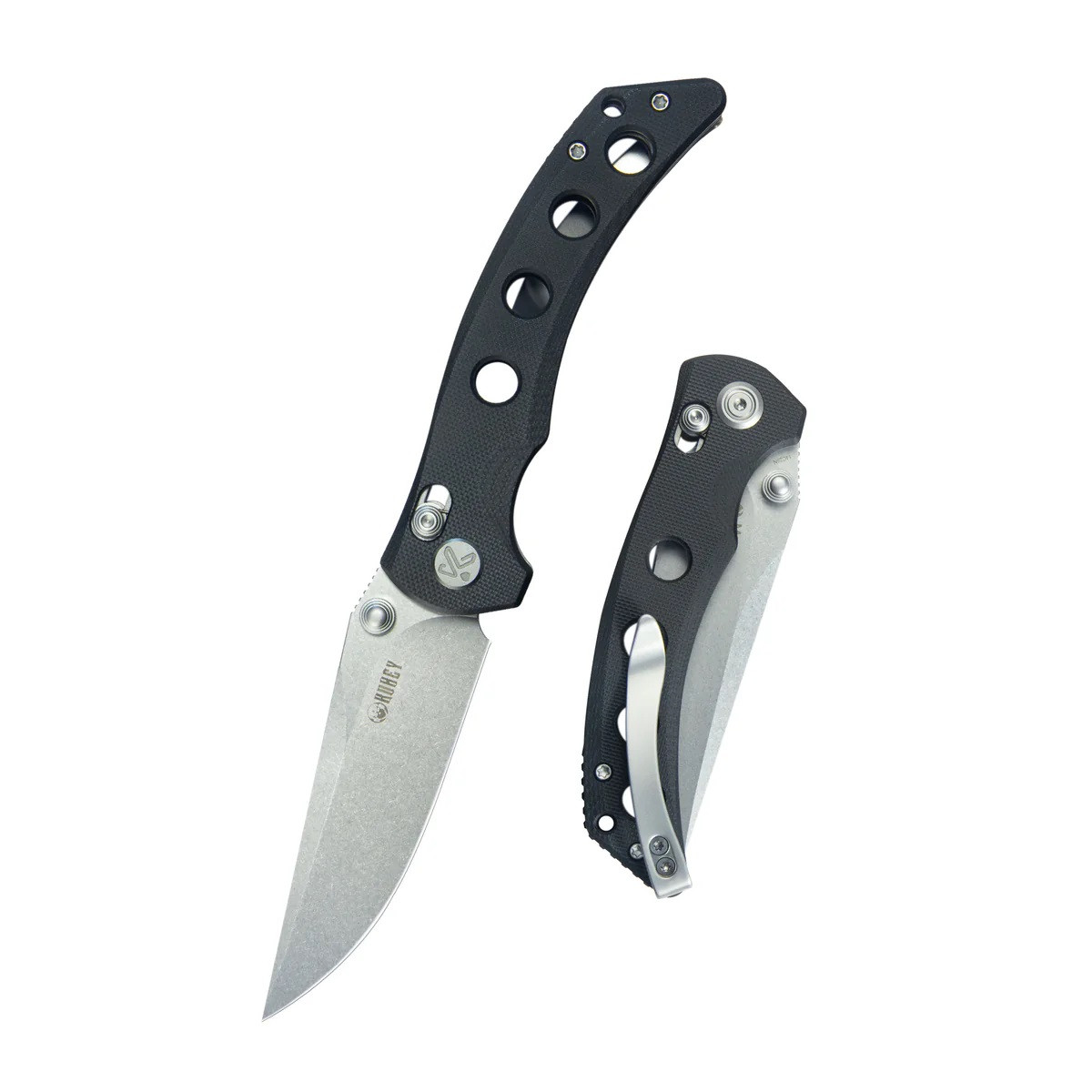 Kubey Hound Crossbar Lock Folding Knife Black G10 Handle 14C28N