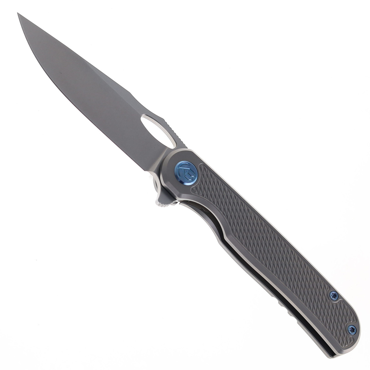 Kubey Folding Knife Gray Textured Titanium Handle M390 Plain Edge