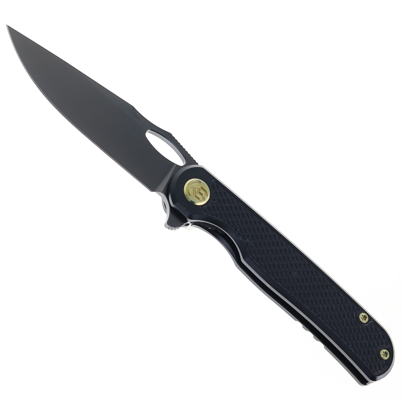 Kubey Folding Knife Black Titanium Handle M390 Plain Black Blade