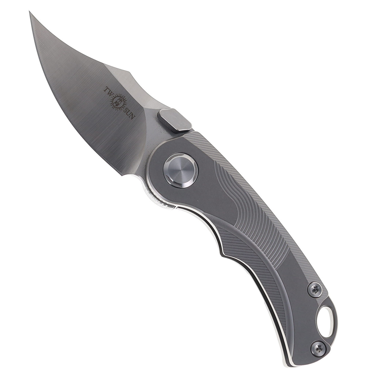 TwoSun Folding Knife Gray Titanium Handle M390 Plain Edge TS199-Satin